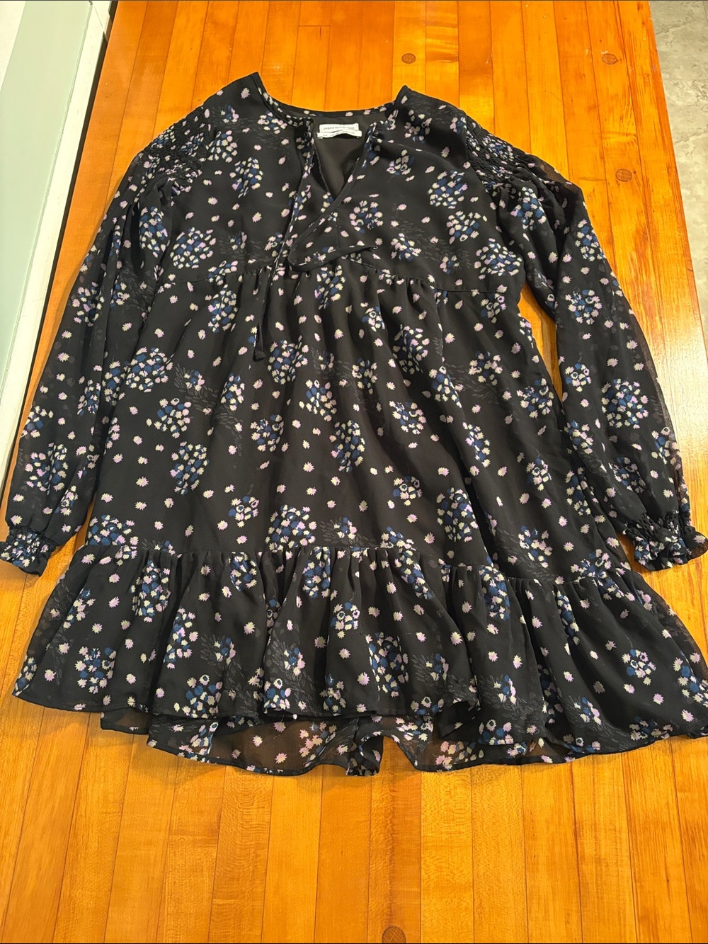 Urban Outfitters Black Floral Ruffle-Hem Tunic